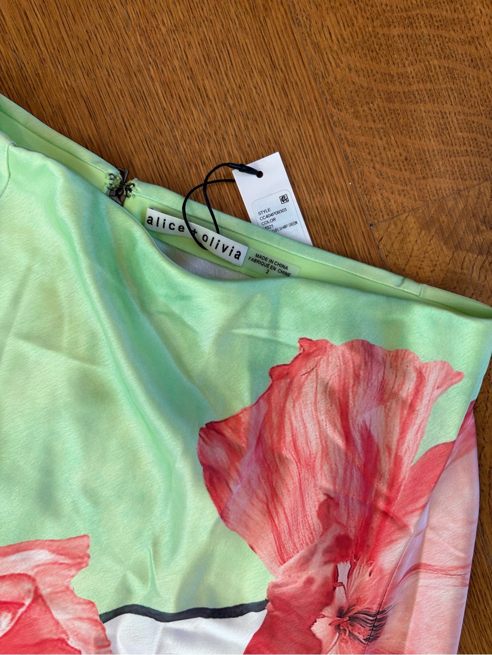 Alice + Olivia White, Green & Red Floral Handkerchief Hem Maxi Skirt - Picture 2 of 4